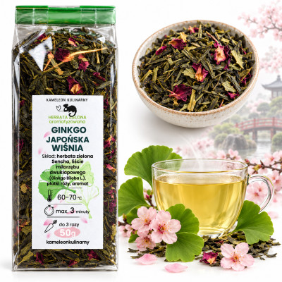 KAMELEON KULINARNY HERBATA ZIELONA aromatyzowana GINKGO JAPOŃSKA WIŚNIA  50g