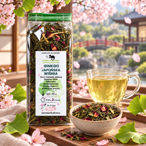 KAMELEON KULINARNY HERBATA ZIELONA aromatyzowana GINKGO JAPOŃSKA WIŚNIA  50g
