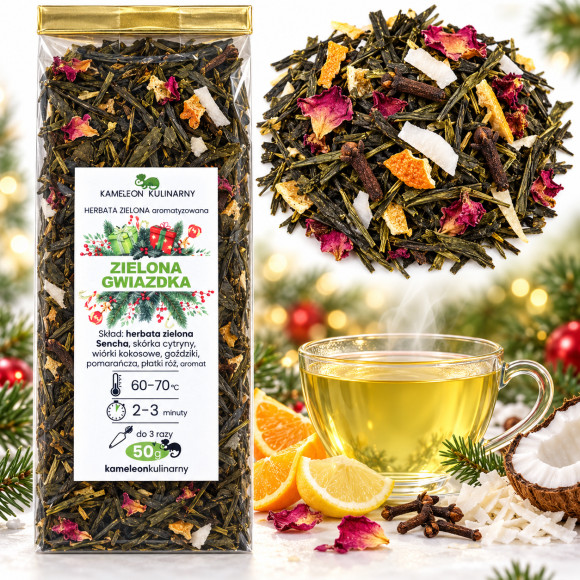 HERBATA Sencha aromatyowana ZIELONA GWIAZDKA 50g zimowa pyszna OD KAMELEON