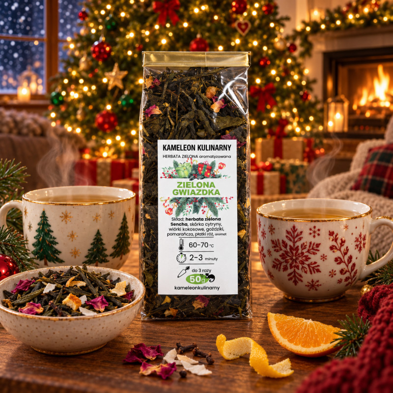 HERBATA Sencha aromatyowana ZIELONA GWIAZDKA 50g zimowa pyszna OD KAMELEON