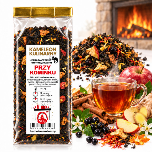KAMELEON KULINARNY HERBATA CZARNA rozgrzewająca zimowa PRZY KOMINKU 50g