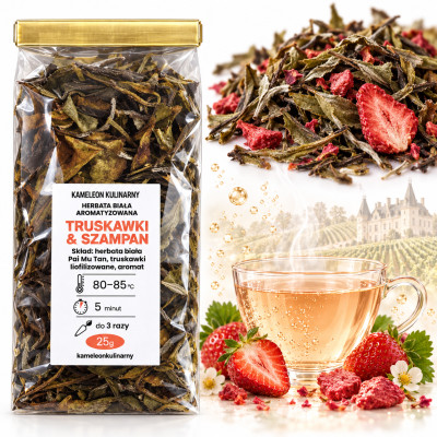 KAMELEON KULINARNY HERBATA BIAŁA Pai Mu Tan TRUSKAWKI i SZAMPAN 25g