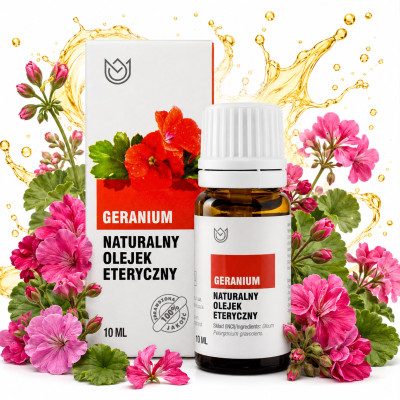 Naturalny OLEJEK ETERYCZNY GERANIUM 10ml zapach POZYTYWNY WPŁYW NA ZDROWIE