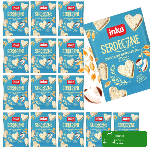 INKA ciasteczka SERDECZNE KOKOSOWE 50g x15szt owsiane serduszka kokos 0,75g