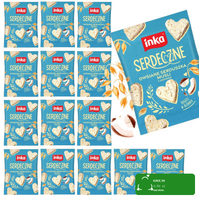 INKA ciasteczka SERDECZNE KOKOSOWE 50g x15szt owsiane serduszka kokos 0,75g