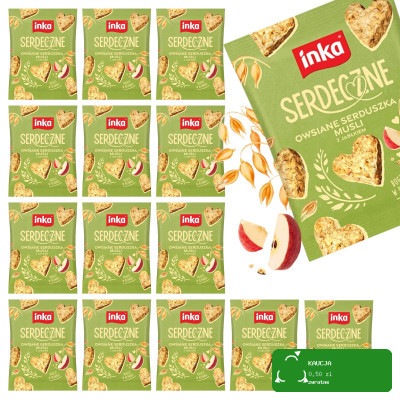 INKA ciasteczka SERDECZNE JABŁKOWE 50G x15szt owsiane serduszka 0,75kg
