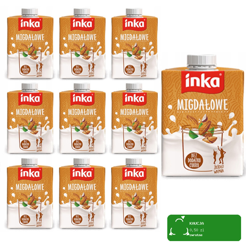INKA napój MIGDAŁOWY naturalny 500ml 0,5l X10szt MLEKO ROŚLINNE bez laktozy