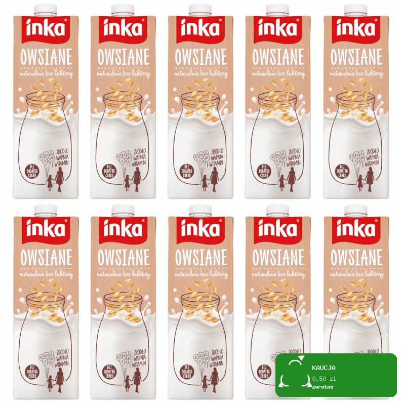 INKA napój OWSIANY naturalny 1000ml 1l x10sztuk MLEKO ROŚLINNE bez laktozy