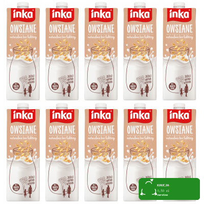 INKA napój OWSIANY naturalny 1000ml 1l x10sztuk MLEKO ROŚLINNE bez laktozy
