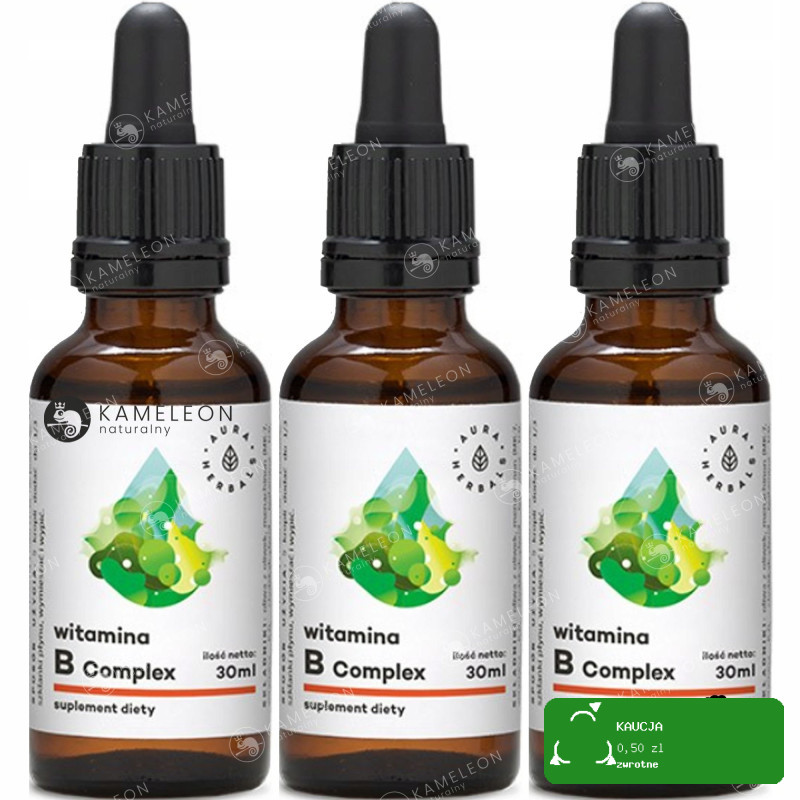 WITAMINA B COMPLEX Z GRUPY B B1 B2 B3 B5 B6 B12 krople 30ml x3 na 6mcy AURA