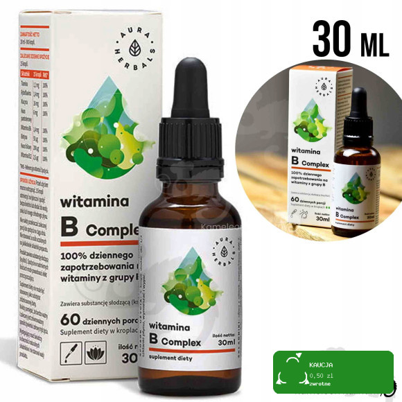 WITAMINA B COMPLEX Z GRUPY B B1 B2 B3 B5 B6 B12 krople 30ml x3 na 6mcy AURA