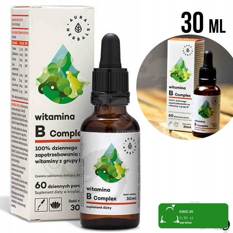 WITAMINA B COMPLEX Z GRUPY B B1 B2 B3 B5 B6 B12 krople 30ml x3 na 6mcy AURA