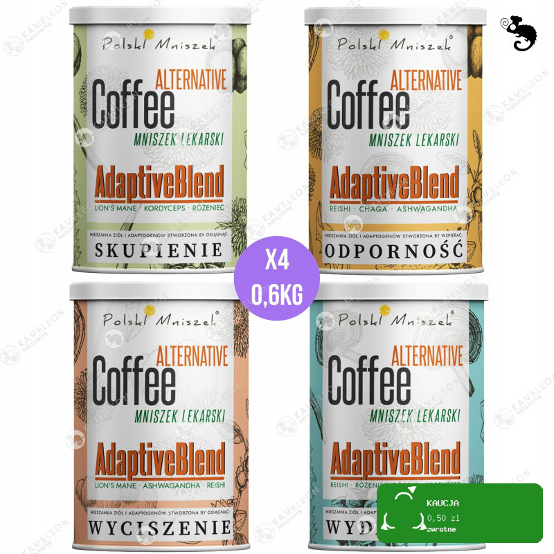 4x KAWA z MNISZKA LEKARSKIEGO mix adaptogenów ZESTAW 600g POLSKI MNISZEK