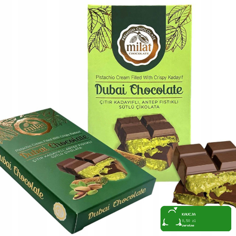 2x DUBAJSKA CZEKOLADA z PISTACJAMI i ciastem KADAYIF 60Gx2sztuki 120g MILAT
