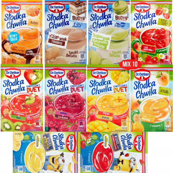 DR.OETKER SŁODKA CHWILA BUDYŃ KISIEL OWOCOWY DUET mix przekąsek aż 10szt