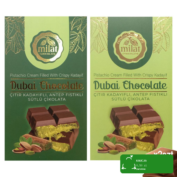 2x DUBAJSKA CZEKOLADA z PISTACJAMI i ciastem KADAYIF 60Gx2sztuki 120g MILAT