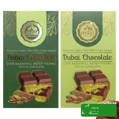 2x DUBAJSKA CZEKOLADA z PISTACJAMI i ciastem KADAYIF 60Gx2sztuki 120g MILAT