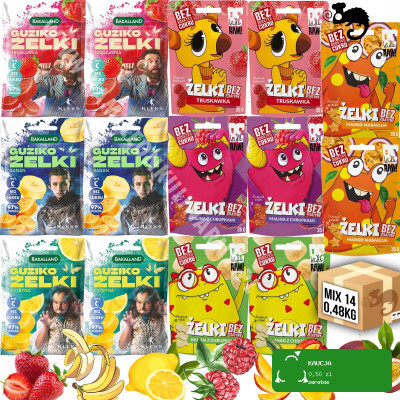 PAN KLEKS BERAW ŻELKI GUZIKOŻELKI bez cukru ZEESTAW MIX smaków 14szt 0,48KG