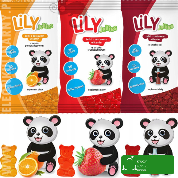 LILY JELLIES ŻELKI BEZ CUKRU Z WITAMINAMI TRUSKAWKA COLA POMARAŃCZA mix 3
