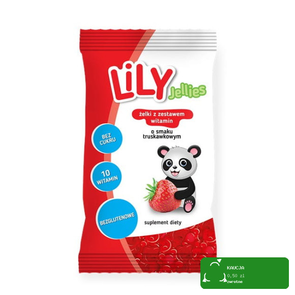 LILY JELLIES ŻELKI BEZ CUKRU Z 10 WITAMINAMI TRUSKAWKOWE TRUSKAWKA 30g x3