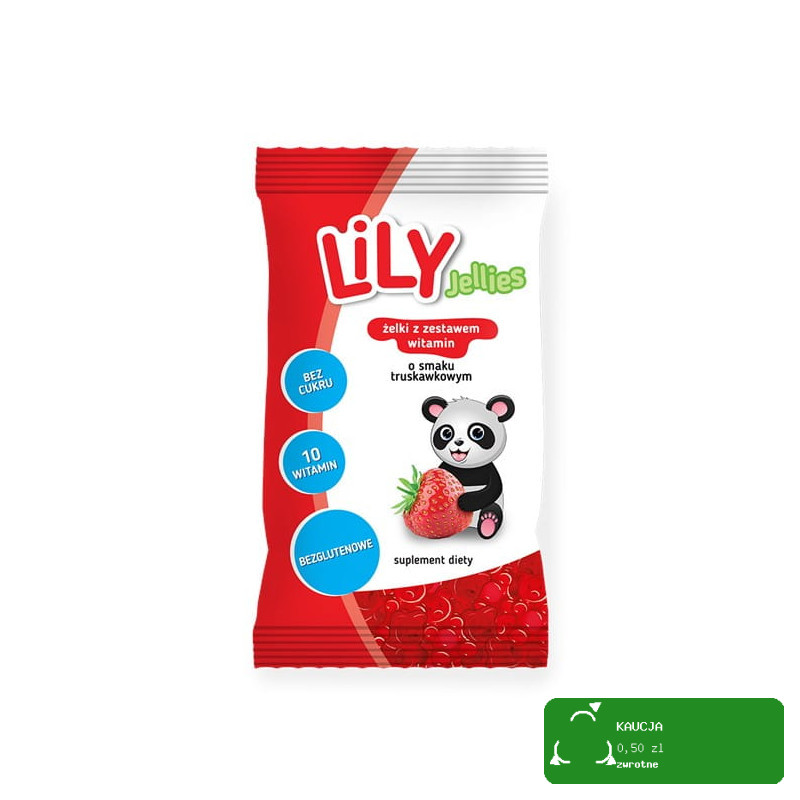 LILY JELLIES ŻELKI BEZ CUKRU Z 10 WITAMINAMI TRUSKAWKOWE TRUSKAWKA 30g x3