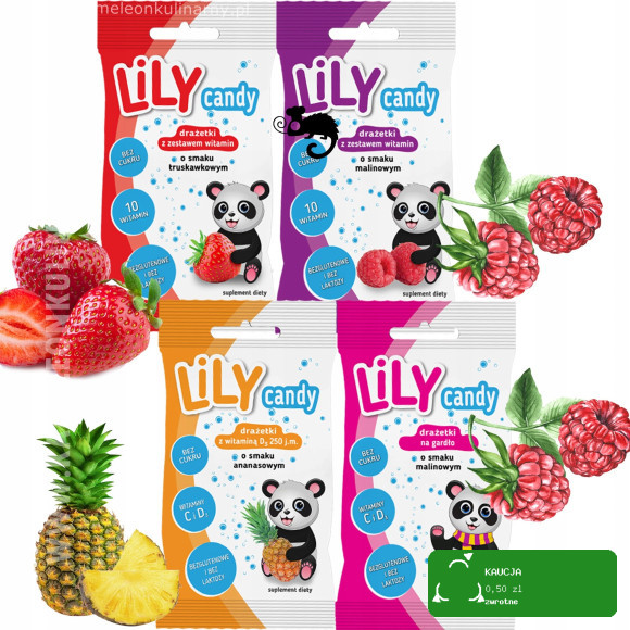 LILY CANDY DRAŻETKI BEZ CUKRU GLUTENU Z WITAMINAMI mix smaków 40g x4 = 160G