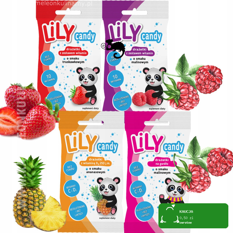 LILY CANDY DRAŻETKI BEZ CUKRU GLUTENU Z WITAMINAMI mix smaków 40g x4 = 160G
