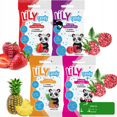 LILY CANDY DRAŻETKI BEZ CUKRU GLUTENU Z WITAMINAMI mix smaków 40g x4 = 160G