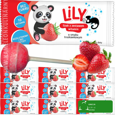 LILY LIZAK BEZ CUKRU Z 10 WITAMINAMI C E Bcomplex TRUSKAWKA Truskawkowy x10