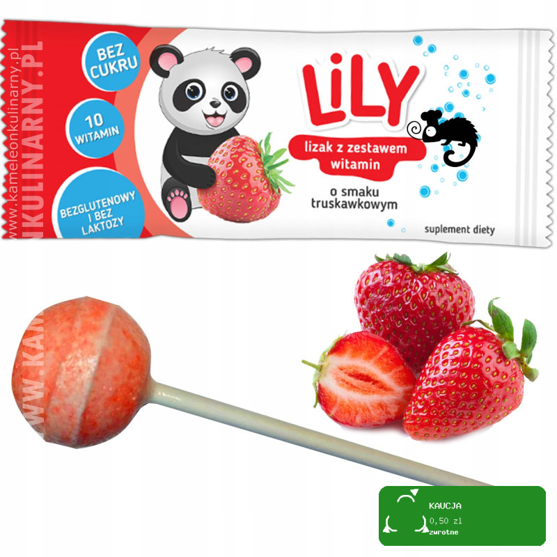 LILY LIZAK BEZ CUKRU Z 10 WITAMINAMI C E Bcomplex TRUSKAWKA Truskawkowy x10