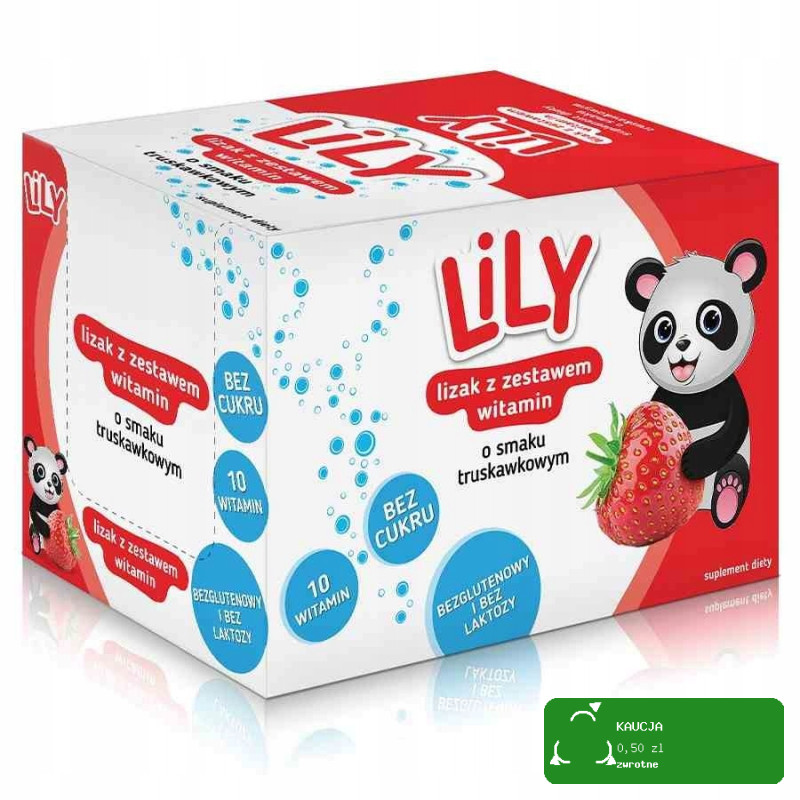 LILY LIZAK BEZ CUKRU Z 10 WITAMINAMI C E Bcomplex TRUSKAWKA Truskawkowy x10