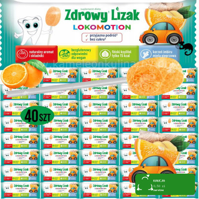 ZDROWY LIZAK LOKOMOTION przyjazna podróż bez cukru POMARAŃCZA x40 szt