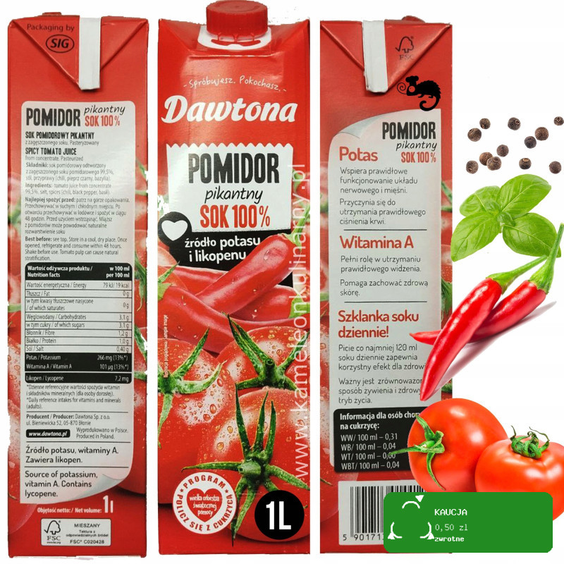 DAWTONA SOK POMIDOROWY PIKANTNY + POMIDOROWY + BURAK JABŁKO mix 3X 1L 3L