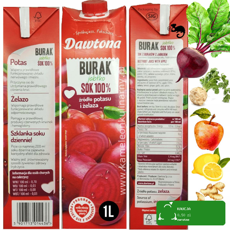 DAWTONA SOK POMIDOROWY PIKANTNY + POMIDOROWY + BURAK JABŁKO mix 3X 1L 3L