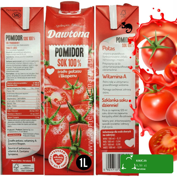 DAWTONA SOK POMIDOROWY PIKANTNY + POMIDOROWY + BURAK JABŁKO mix 3X 1L 3L