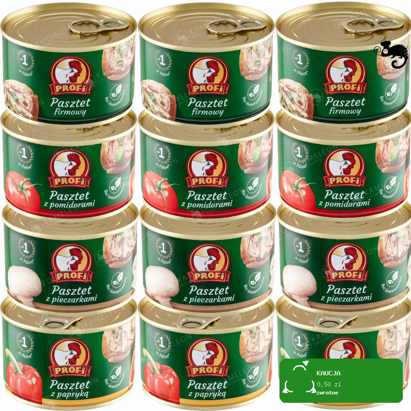 12x PASZTET WIEPRZOWO DROBIOWY mix 4 smaków W PUSZCE 160g x12 1,92KG PROFI