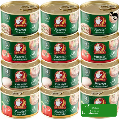 12x PASZTET WIEPRZOWO DROBIOWY mix 4 smaków W PUSZCE 160g x12 1,92KG PROFI