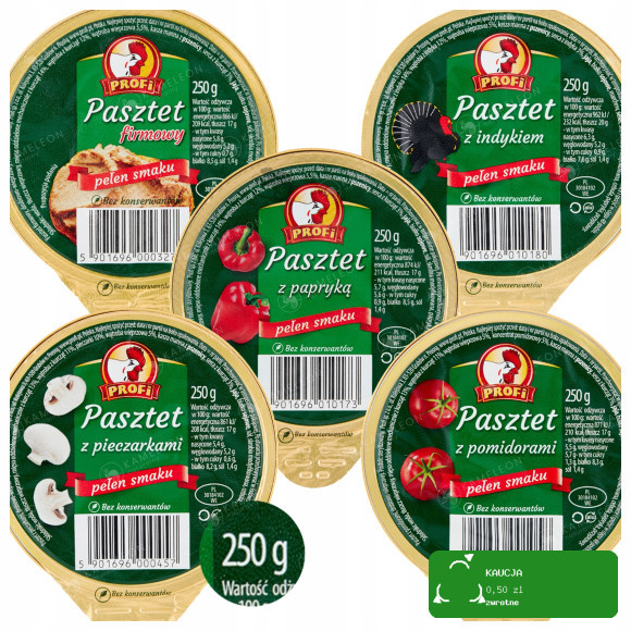 PASZTET DROBIOWO-WIEPRZOWY !! DUŻY !! MIX SMAKÓW 5szt x 250g 1,25KG Profi
