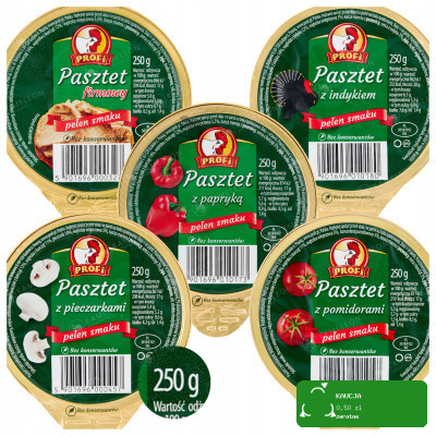 PASZTET DROBIOWO-WIEPRZOWY !! DUŻY !! MIX SMAKÓW 5szt x 250g 1,25KG Profi