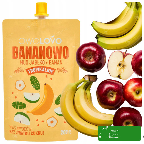 OWOLOVO TROPIKALNIE mus owocowy BANANOWO JABŁKO BANAN 200g x12 2,4KG