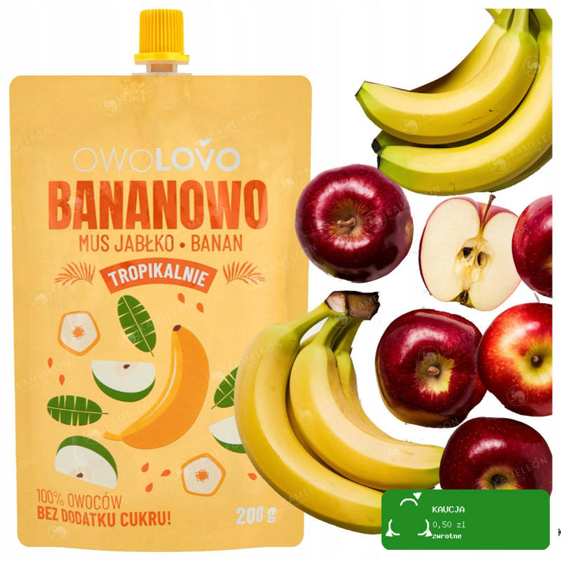 OWOLOVO TROPIKALNIE mus owocowy BANANOWO JABŁKO BANAN 200g x12 2,4KG