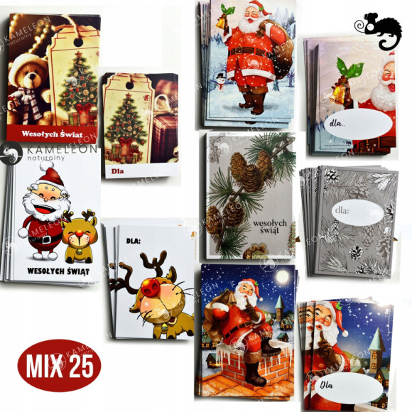 BILECIK KARNET ZAWIESZKA PRZYWIESZKA ETYKIETA DO PREZENTU ŚWIĘTA MIX 25szt BILECIK KARNET ZAWIESZKA PRZYWIESZKA ETYKIETA DO PREZENTU ŚWIĘTA MIX 25szt