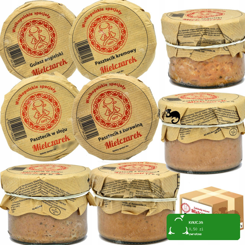 ZESTAW 4 SŁOIKÓW Z MIĘSEM 3x PASZTET + GULASZ ANGIELSKI 180g x4 MIELCZAREK