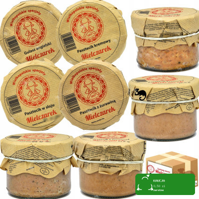 ZESTAW 4 SŁOIKÓW Z MIĘSEM 3x PASZTET + GULASZ ANGIELSKI 180g x4 MIELCZAREK