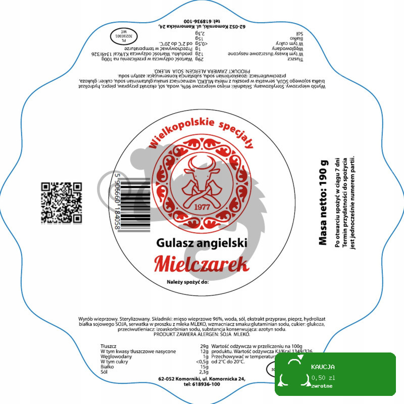 ZESTAW 4 SŁOIKÓW Z MIĘSEM 3x PASZTET + GULASZ ANGIELSKI 180g x4 MIELCZAREK