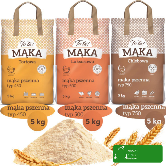 TOTA MĄKA PSZENNA zestaw mąk pszennych TYP 450 + 500 + 750 3szt po 5KG 15KG