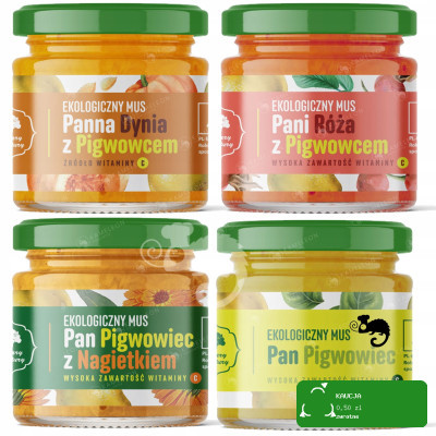 eko MUS OWOCOWY Pan PIGWOWIEC RÓŻA DYNIA NAGIETEK mix smaków 4 x 200G DARY