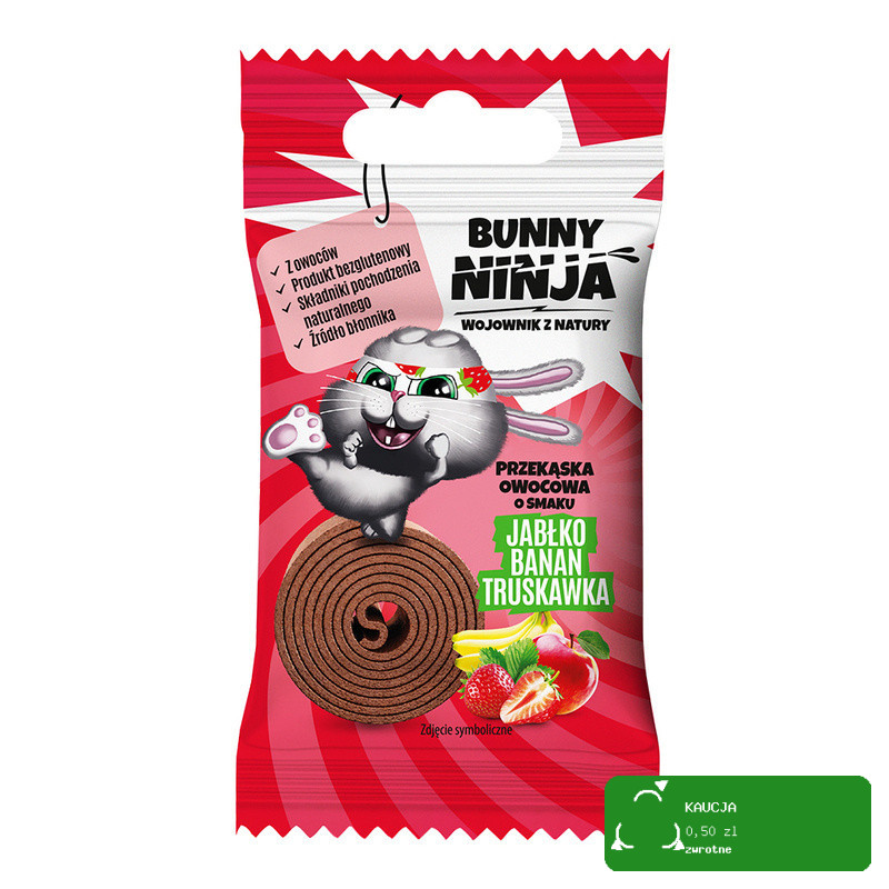 x45 BUNNY NINJA przekąska dla dzieci ROLLS JABŁKO BANAN TRUSKAWKA 15G