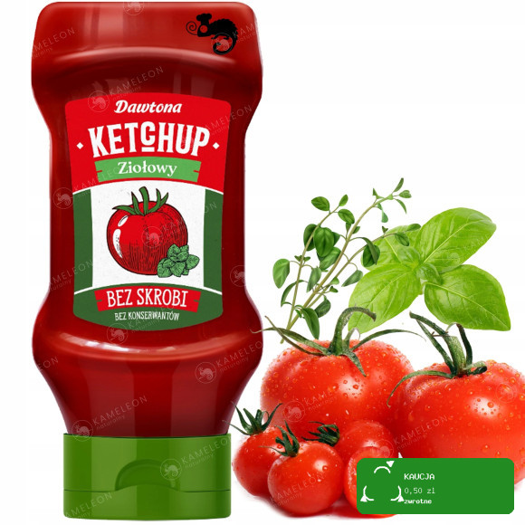 KETCHUP ŁAGODNY PIKANTNY Z JAPALENO ZIOŁOWY bez CUKRU MIX 5 x 450G DAWTONA