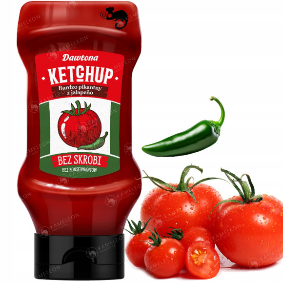 KETCHUP ŁAGODNY PIKANTNY Z JAPALENO ZIOŁOWY bez CUKRU MIX 5 x 450G DAWTONA